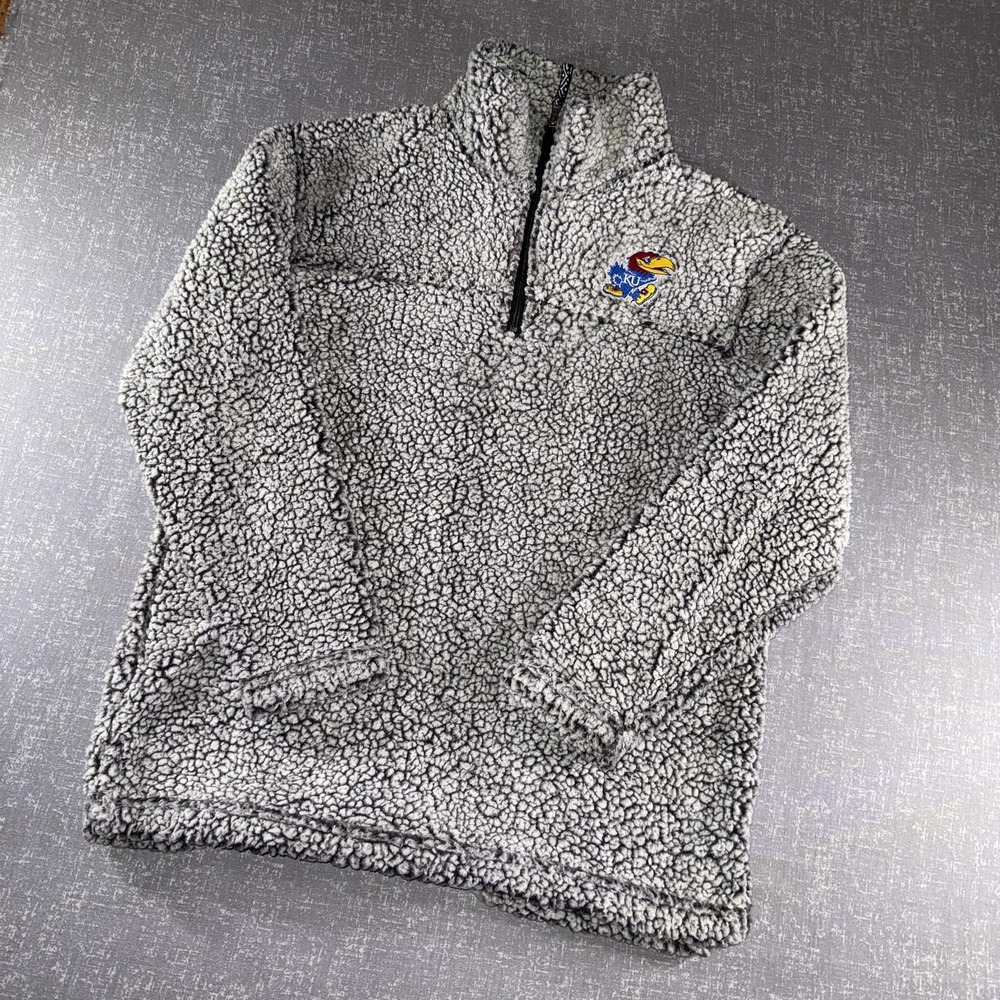 Kansas Jayhawks Sweatshirt Womens Medium Gray NCAA Basketball Boxercraft Sherpa